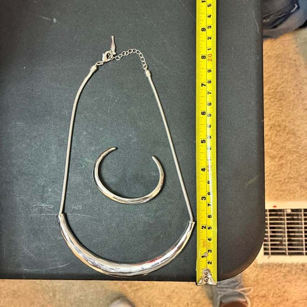 Unbranded Silver Crescent Moon Necklace And Cuff Bracelet Set